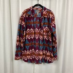 Wrangler Purple Aztec Southwestern Print Fleece Button Front Shirt Shacket Sz.L